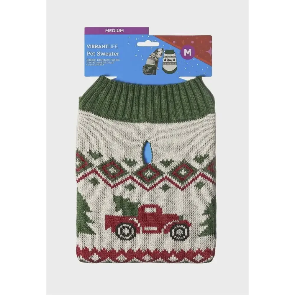 NEW! Vibrant Life Christmas Pet Dog Sweater Costume Size M 20-50lb Red Truck